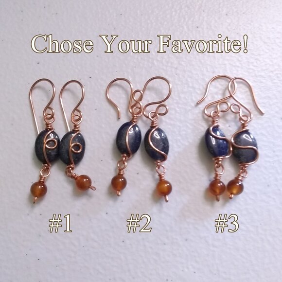 Fall Copper Earrings with Lapis Lazuli & Russet Agate ~ Handmade Boho City Chic - Picture 9 of 9